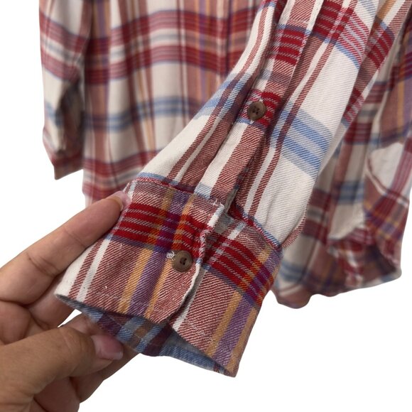 Lucky Brand Womens Plaid Long Sleeve Button-Down Shirt Size 1X Rayon Red & Blue - Picture 11 of 12